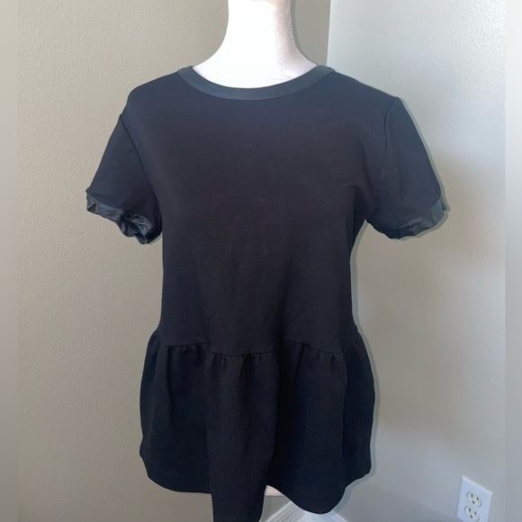 Madewell Tops - Madewell leather trim peplum top; size large, black